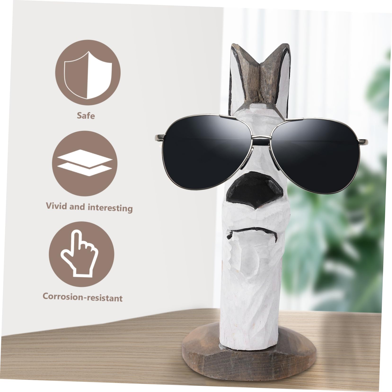NUOBESTY 3 Stück Holz-Brillengestell Holzdekor Tischplatte Präsentationsständer Rahmenhalter Ständer Hundestatue Tier Brillen Handdekor Brillen-Display-Halterung Praktischer