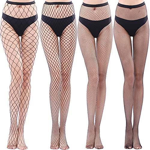 Image of SINROYEE Womens Plus Size High Waist Tights Fishnet Stockings Thigh High Pantyhose for Women 4 pieces