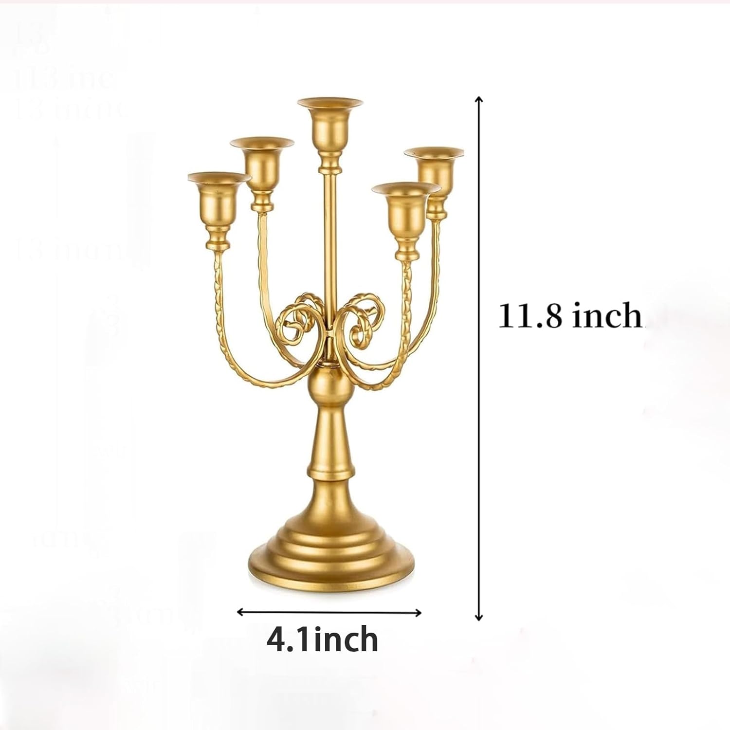 2PCS 5-Candle Cast Iron Metal Candelabra Taper Candlestick Holders 12 Inch French Tabletop Mantel for Wedding Candlelight Dinner Christmas Festivals Gold