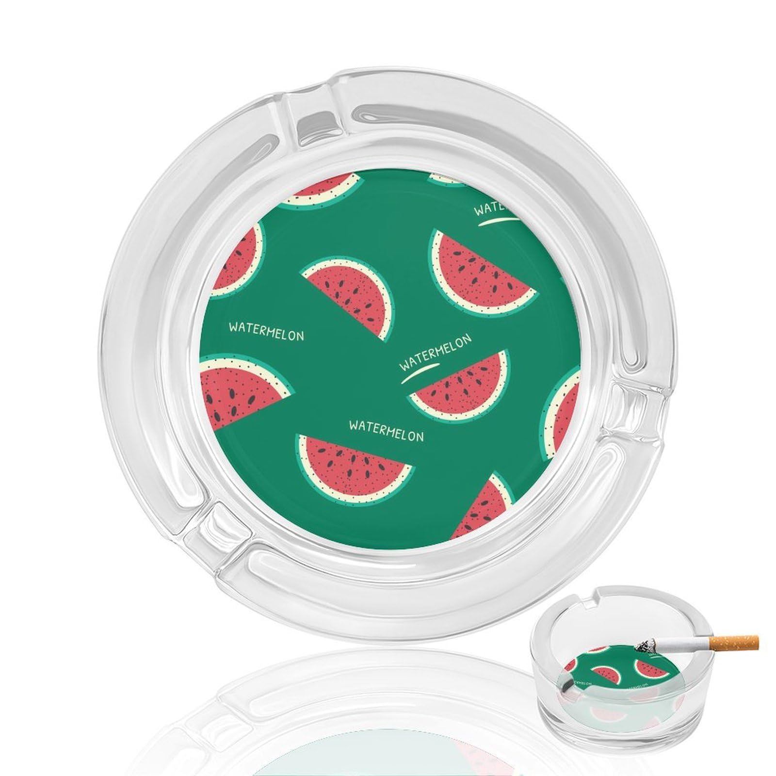 Watermelon Fruit Patt Glass Ashtray 3.3 Inch Round Cigarette Ash Holder with 4 Grooves for Home Office Outdoor One Size
