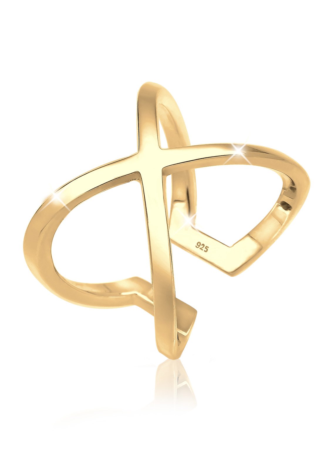 Elli Women's 925 Sterling Silver Gold Plated Xilion Cut Ring Size N