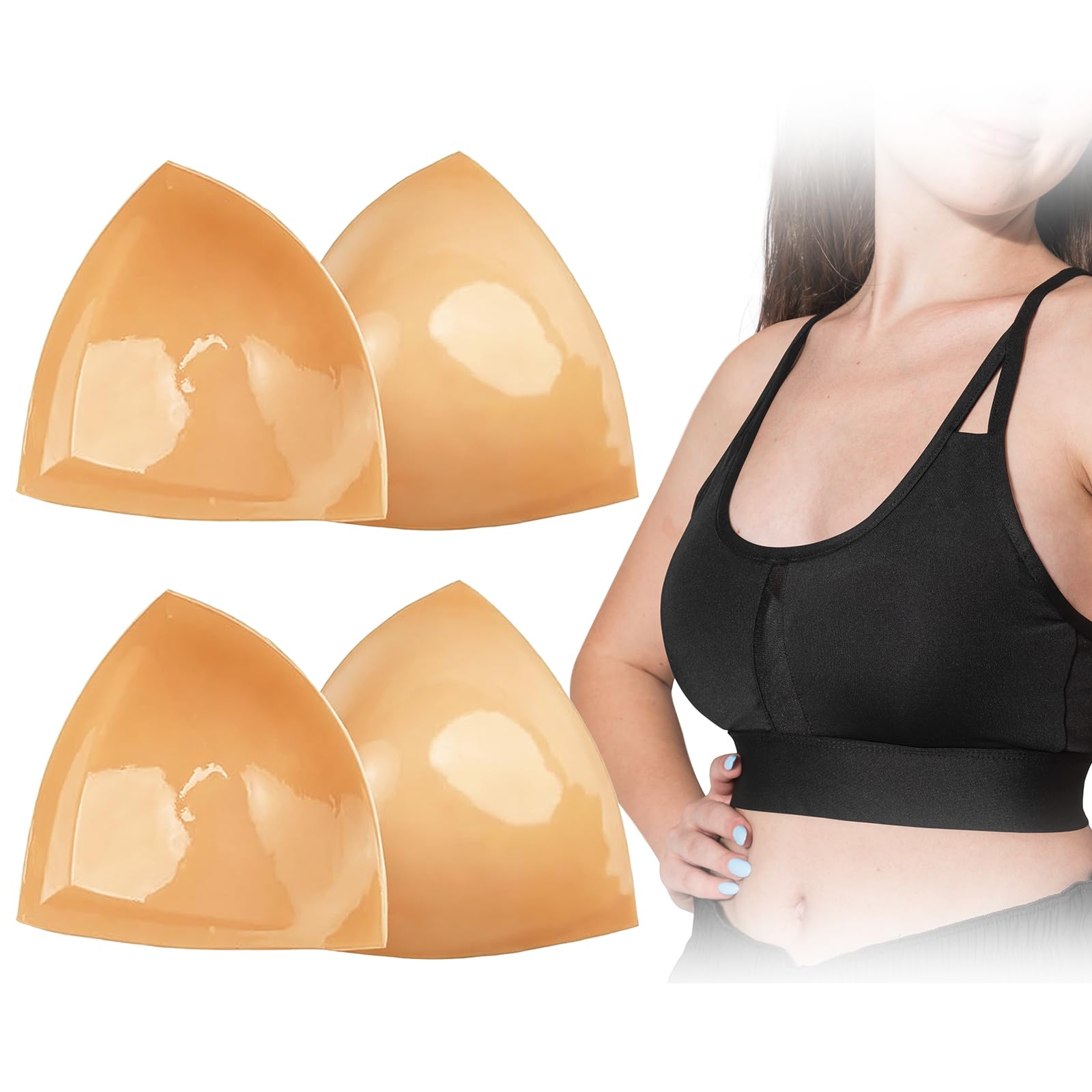 Hounyou 2 Pairs Double Sided Sticky Bra Inserts– Reusable Stick on Bra Pads for Push Up, Strapless Support, Bikini & Backless Outfits