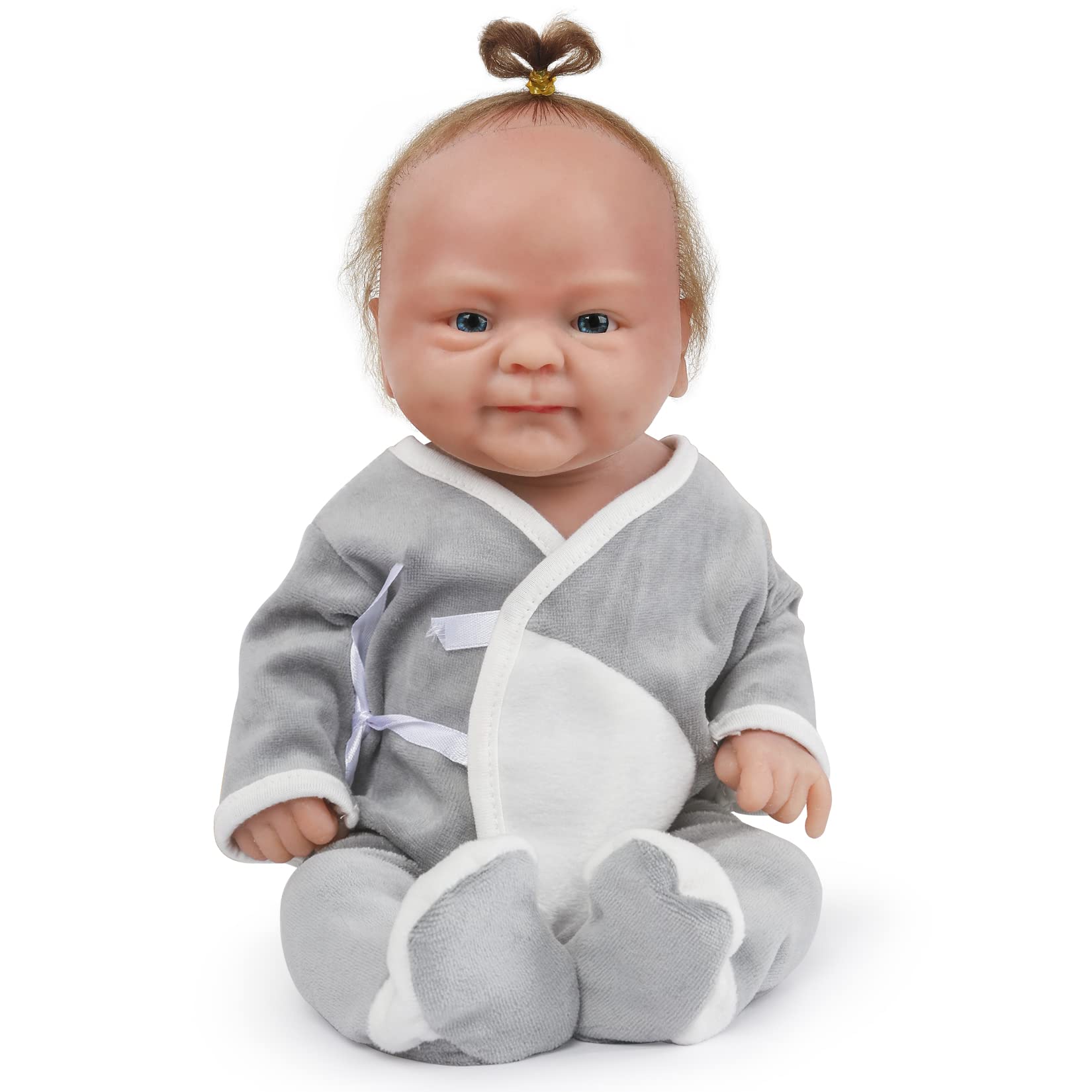 Vollence 14 inch Full Silicone Baby Dolls with Hair, Not Vinyl Dolls