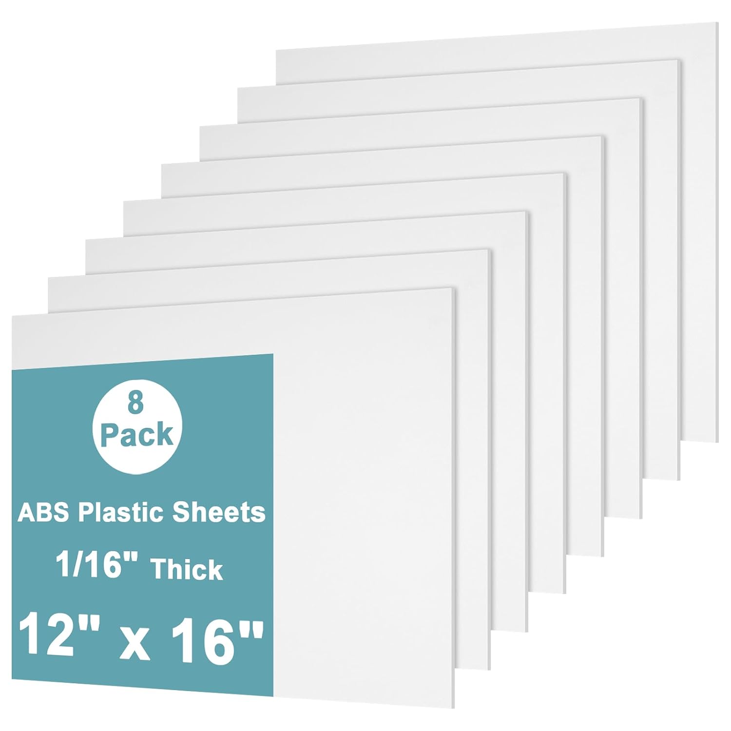 8Pack White Thin ABS Plastic Sheet 12" x 16" x 1/16" Thick White Rigid Thermoplastic Sheet (Upgrade Surface) 1.5MM Flexible High Tensile ABS Moldable Plastic Panel for Crafts, DIY, Signs