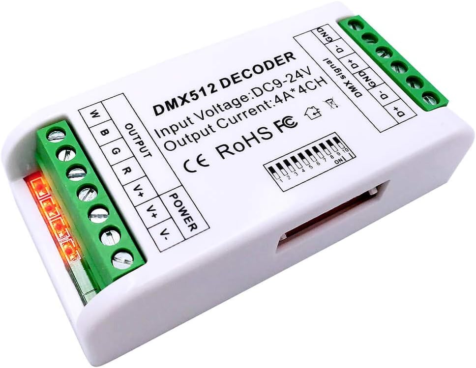 Mini 4 Channel DMX Decoder,RGBW DMX Decoder,16A RGB RGBW LED Strip Controller DMX 512 Decoder for LED Strip Module Dimmer Driver LED Decoder Controller DC9-24V