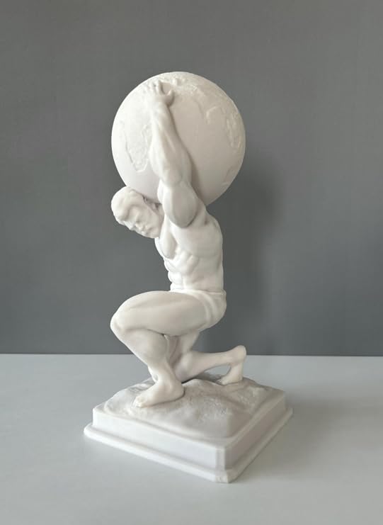 Generic Atlas Bust Statue, 12in White Resin Greek Mythology Bust Sculpture Decor