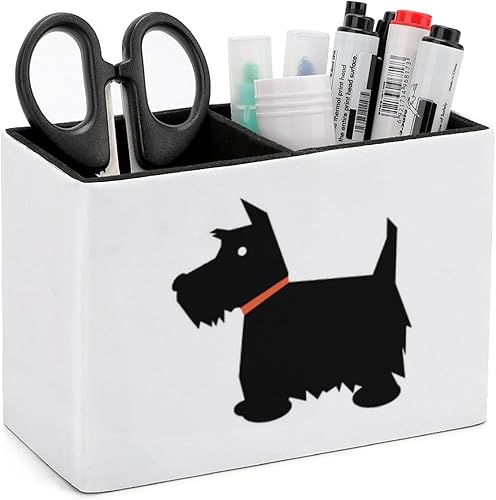Scottish Terrier - Estuche organizador de escritorio para bolígrafo de perro de piel sintética para oficina en casa