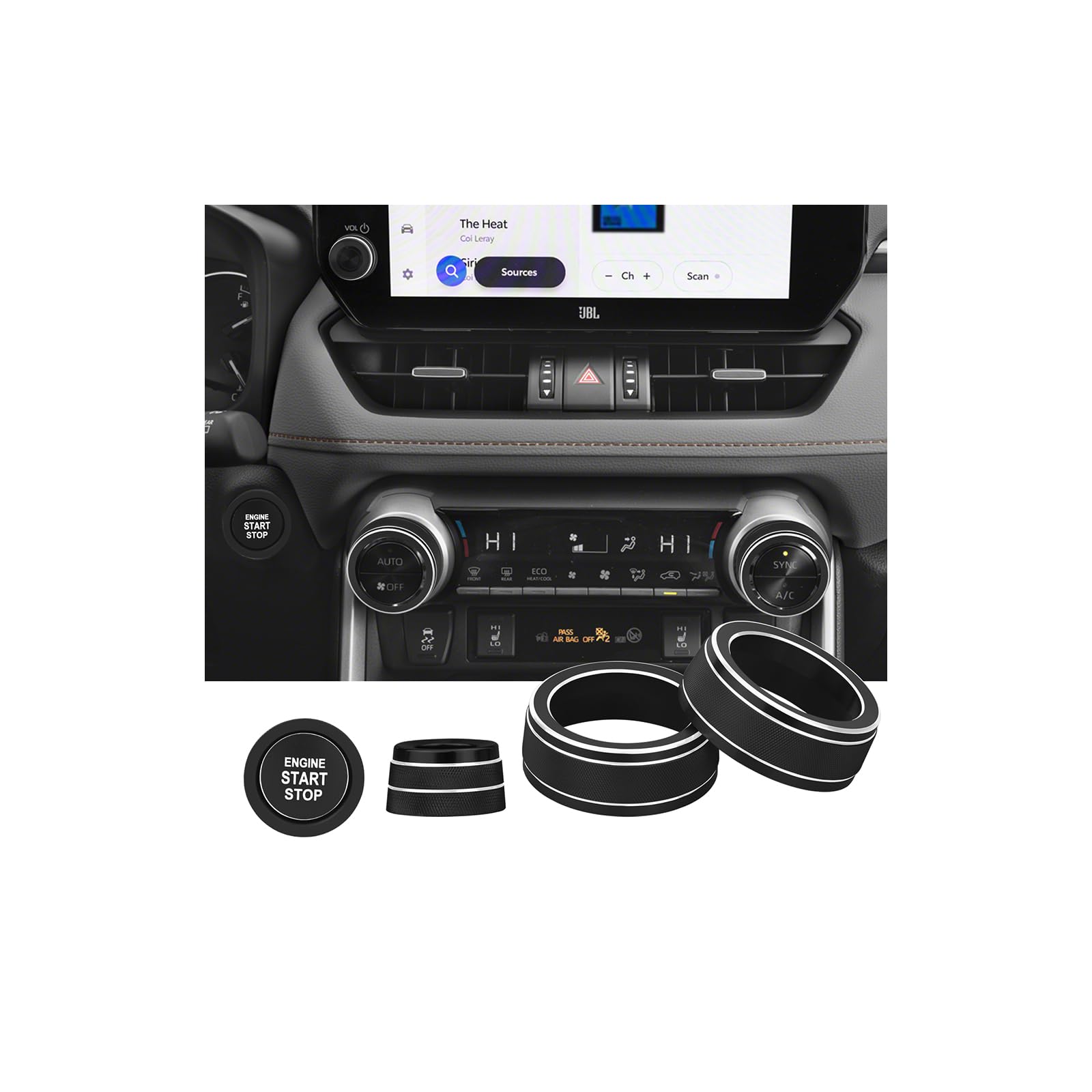 for Toyota RAV4/RAV4 Hybrid 2023 2024 2025 air Conditioning knob Cover, Start Button Cover Decorative Ring, Volume, Aluminum Alloy Decoration (RAV4, Black)