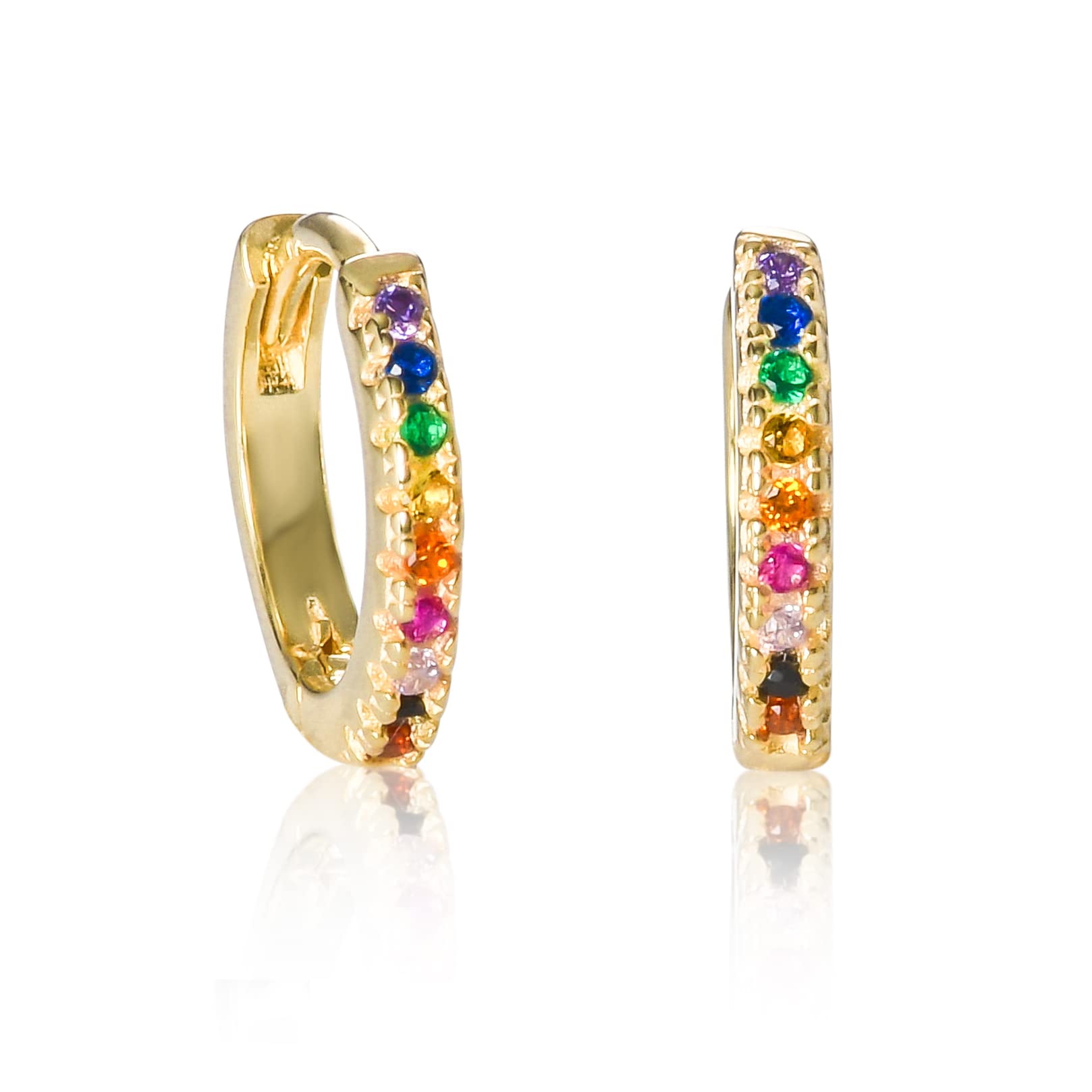 namana Pendientes Aros Pequeños para Niña y Mujer, Pendientes Aros Plata de Ley 925 con Piedras Cúbicas Circonitas Blancas o de Colores, Mini Pendientes de Aro Para mujer