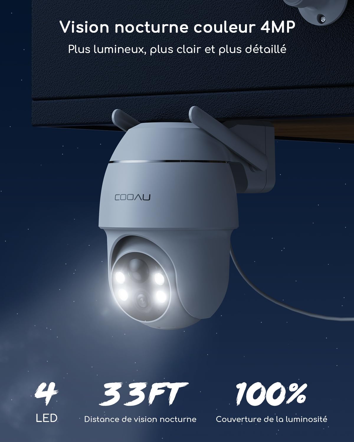 COOAU 4MP Camera Surveillance WiFi exterieure sans Fil - 365 Jours avec Panneau Solaire - 2.5K 360° Panoramique | 4 LED | Audio bidirectionnel | Vision Nocturne Couleur | IP66 | Compatible avec Alexa