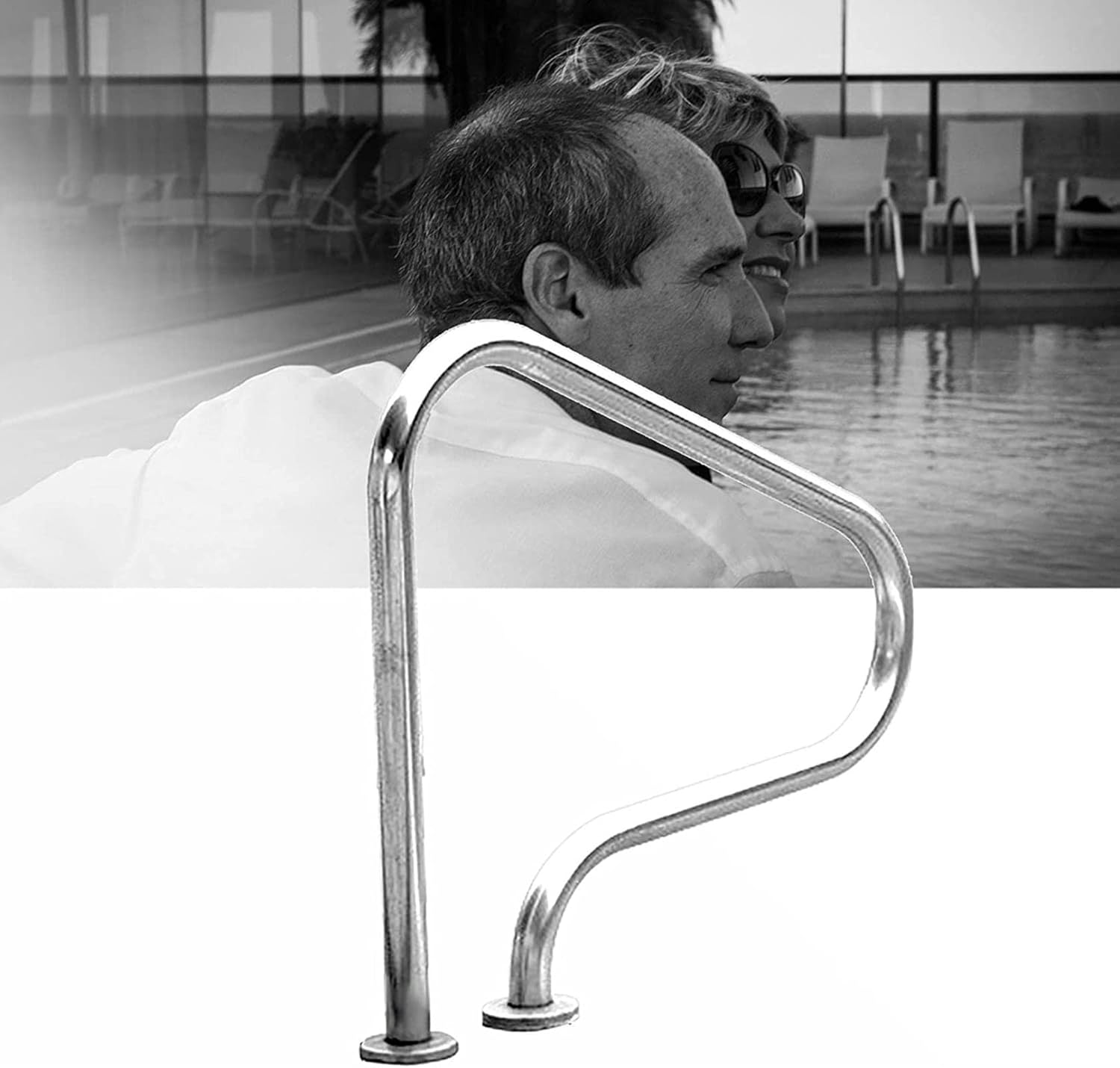 Pool Handrail Railing Stainless Steel with Base Plate Indoor Outdoor PoolsInground Pools Handrails, Easy Mount Summer Stainless Steel Railings Safety Pool Hand Rails (Height: 80cm/31.5in) ()
