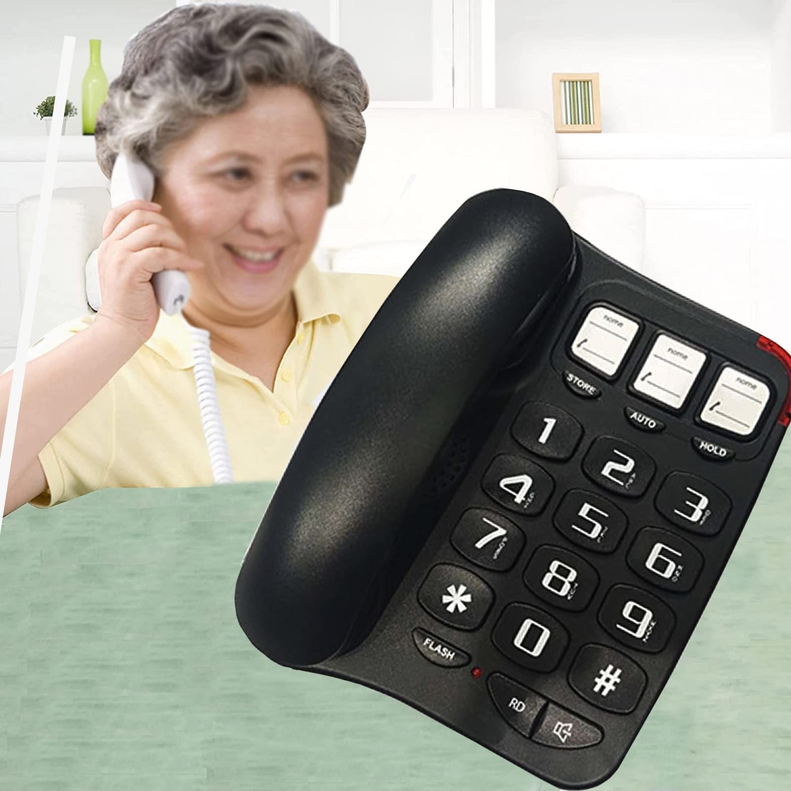 IBOWZ Telefono Fisso Telefono a Pulsanti Grandi per Anziani,Telefono Fisso con Filo,Telefono di casa a Pulsanti Grandi,Negozio,Attesa,Flash,Funzioni di ricomposizione,Funzioni,Vivavoce,Perfetto PE