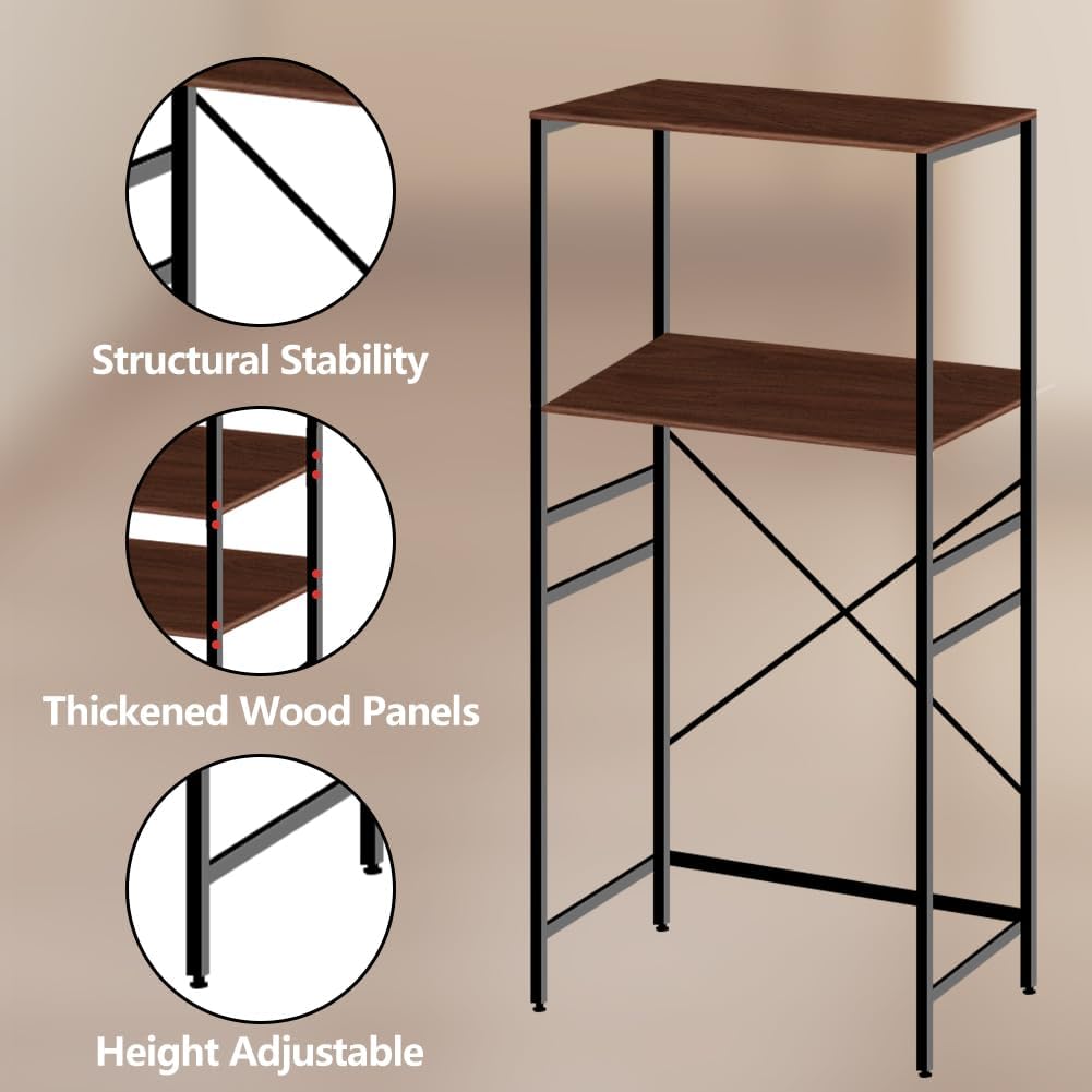 Adjustable Microwave Stand for Mini Fridge - Over Refrigerator Shelf Organizer with Storage Rack, Height Adjustable Space Saver for Dorm, Kitchen, Office Use, Brown