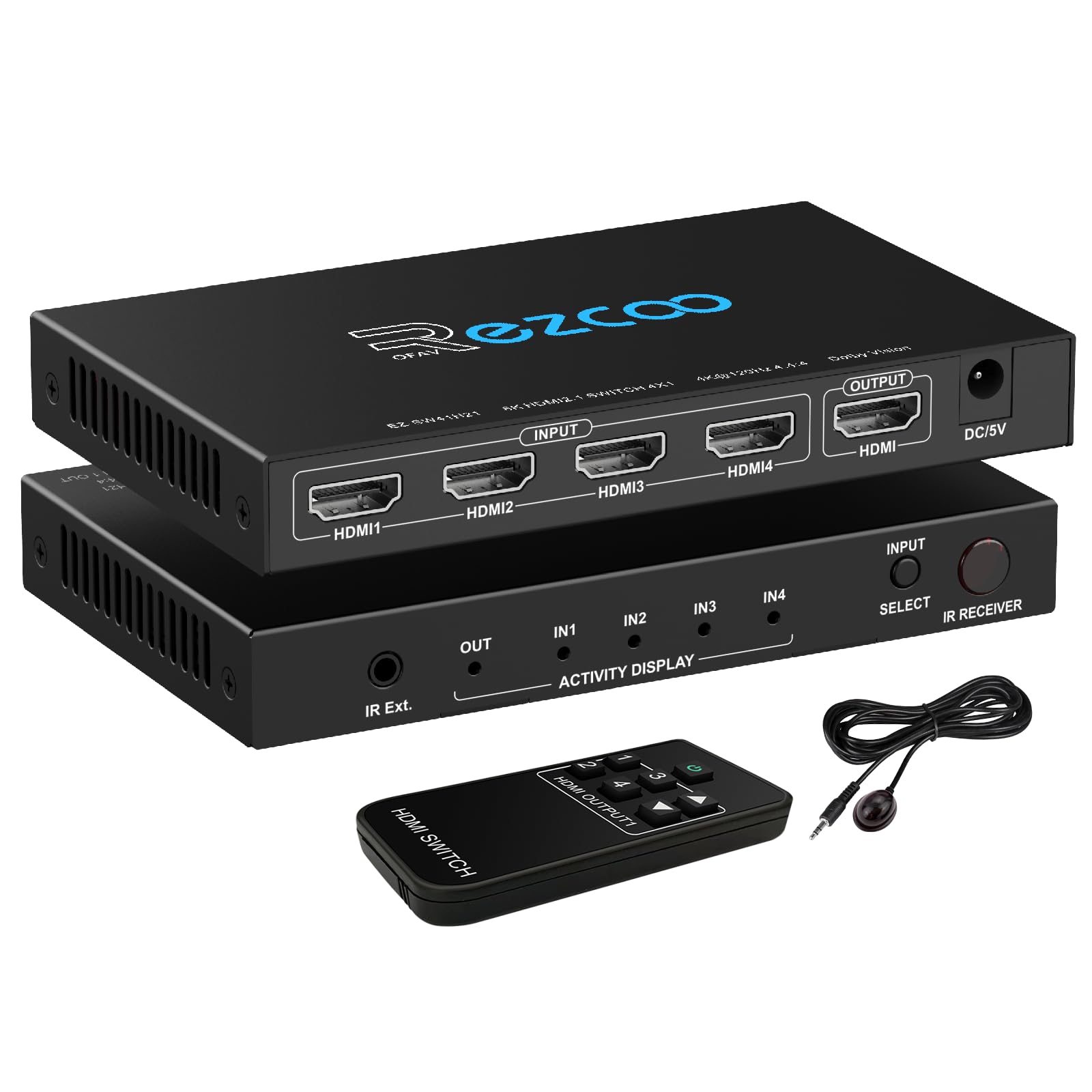4K 120Hz HDMI 2.1 Switch 4x1 Audio Extractor VRR ALLM HDCP2.3 ARC HDR10+ CEC Optical SPDIF Optical and 3.5mm AUX Audio out,HDMI Auto Switch 4 IN 1OUT IR Remote Dolby Digital EDID for PS5 Xbox NVIDIA