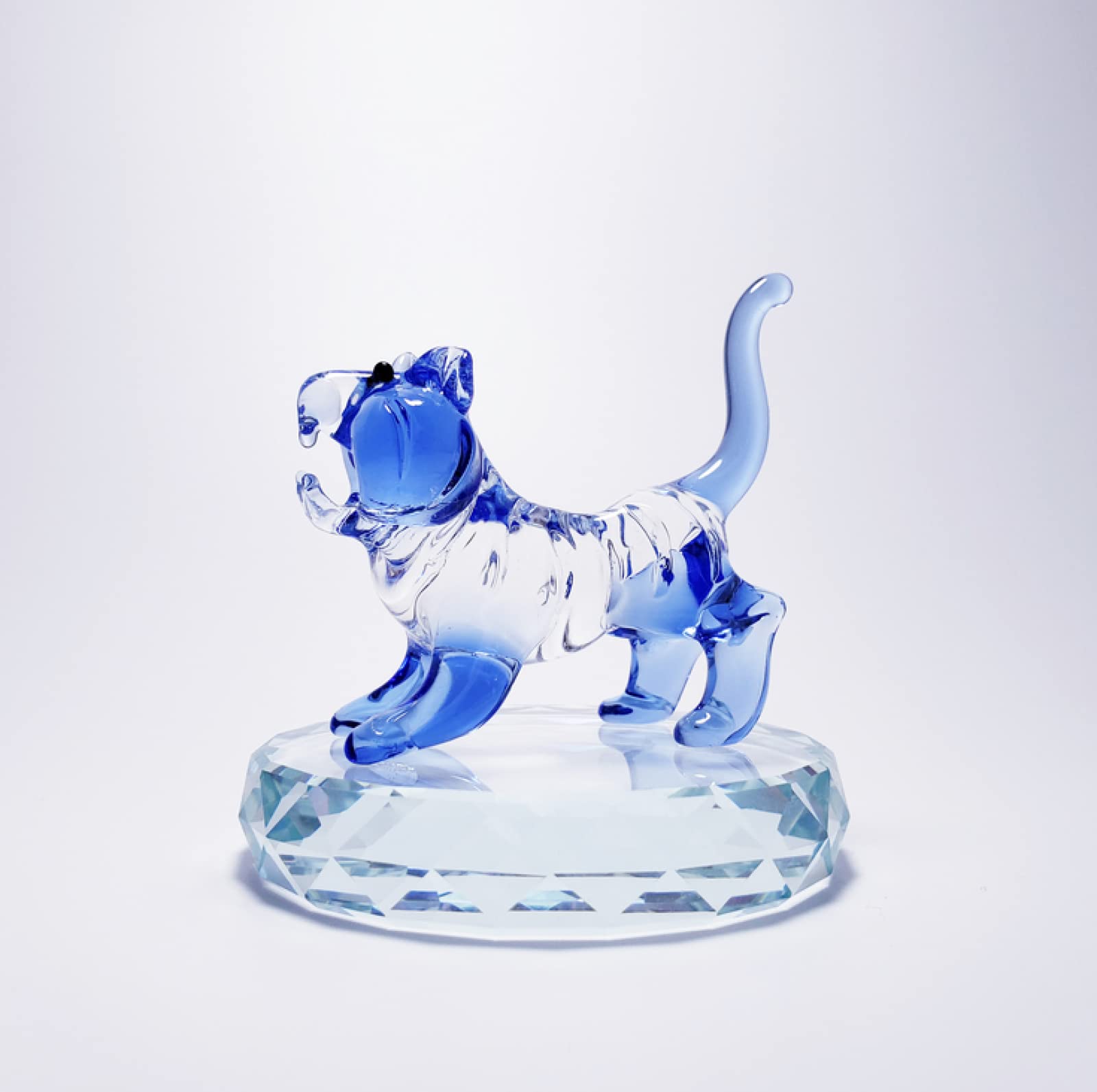 Ornamenti di cristallo Tigre blu con base Figurina animale in vetro artificiale Regalo di nozze di compleanno fatto a mano Tavolo da pranzo vivente Decorazioni per la casa