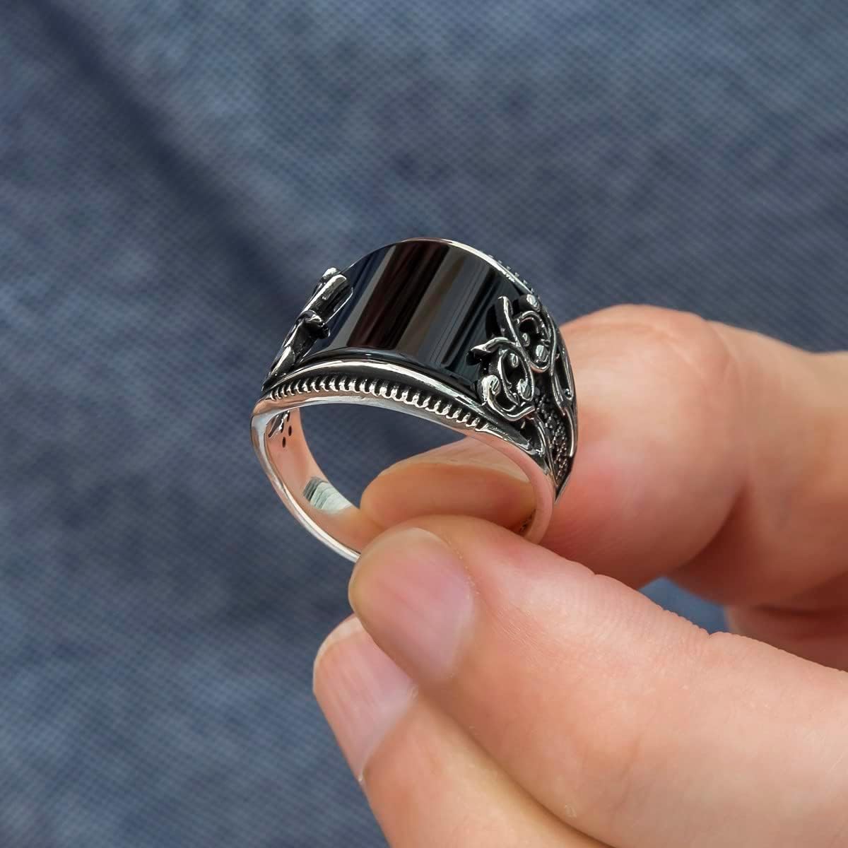 925 Sterling Silver Men Silver Ring with Onyx Stone, Sterling Silver Rings for Men with Black Onyx Stone, Handmade Black stone Silver Ring, Handmade Mens Jewelry Ring, Minimalist Black Silver Ring, Onyx Gemstone Ring, Gift for him - Image 2