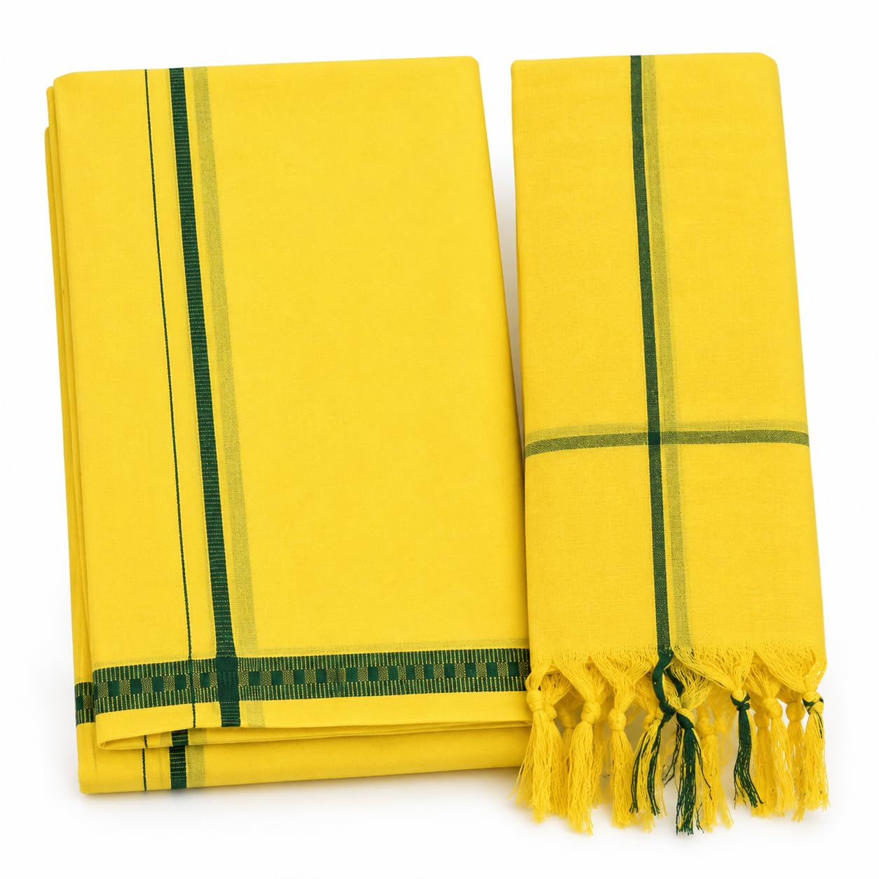 Mens Devotional Cotton Pentex Border Colour Dhoti Set 2.0 Meter and Pooja Matching Towel 30x60 inch | Gold Zari Border | Temple, Wedding, Festival & Pooja Wear-image-31