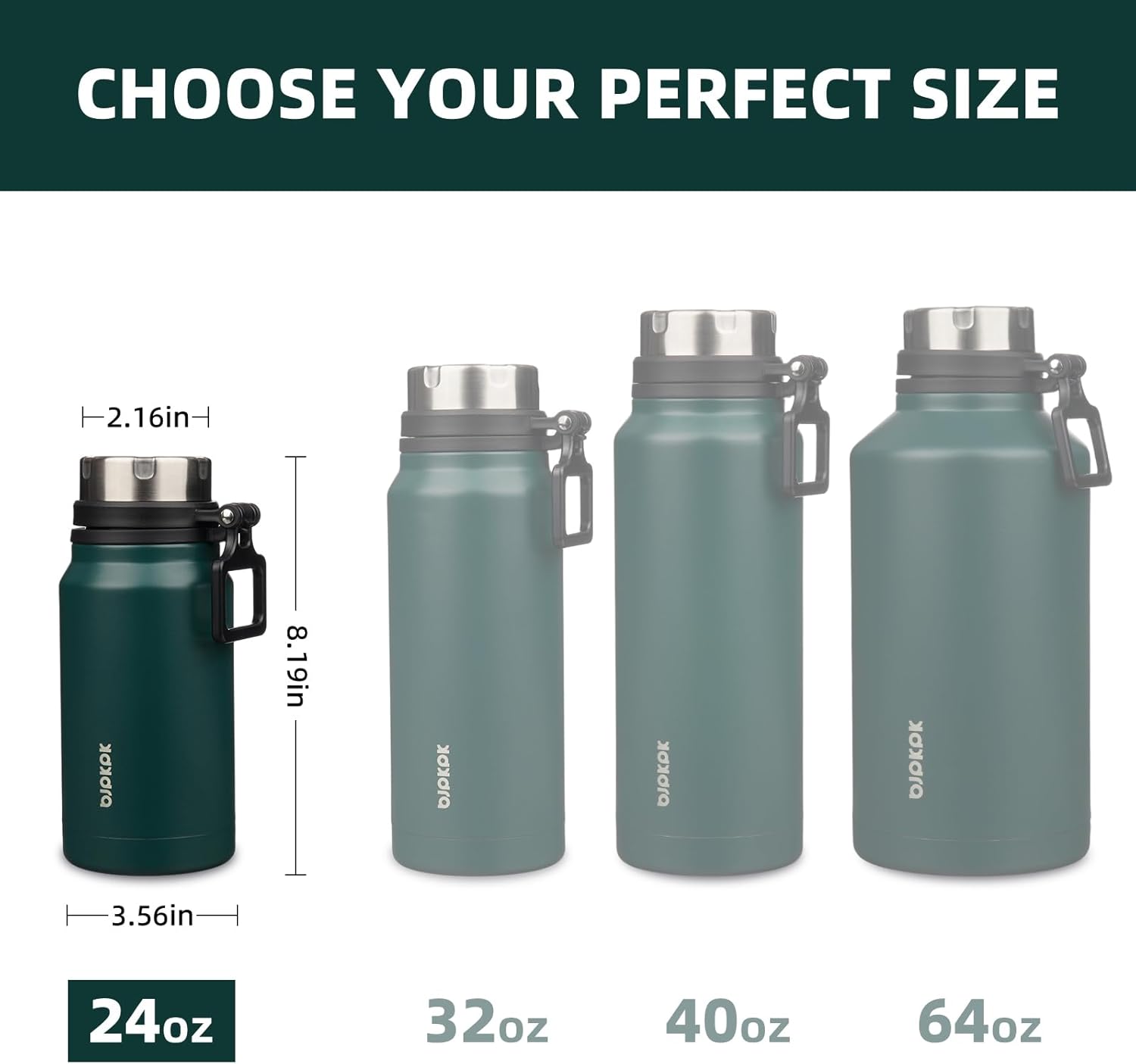BJPKPK 24oz Insulated Water Bottle with Handle BPA Free Stainless Steel Travel Thermal Flask Reusable Big Water Bottle,Dark Green - Image 5