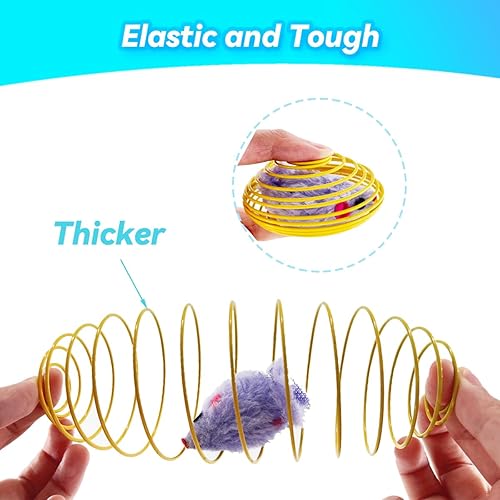 Miniatura 2 de Juguetes de primavera para gatos, 9 paquetes de bolas de resorte para gatos de interior, bolas de metal con ratones, juguetes para gatos de interior