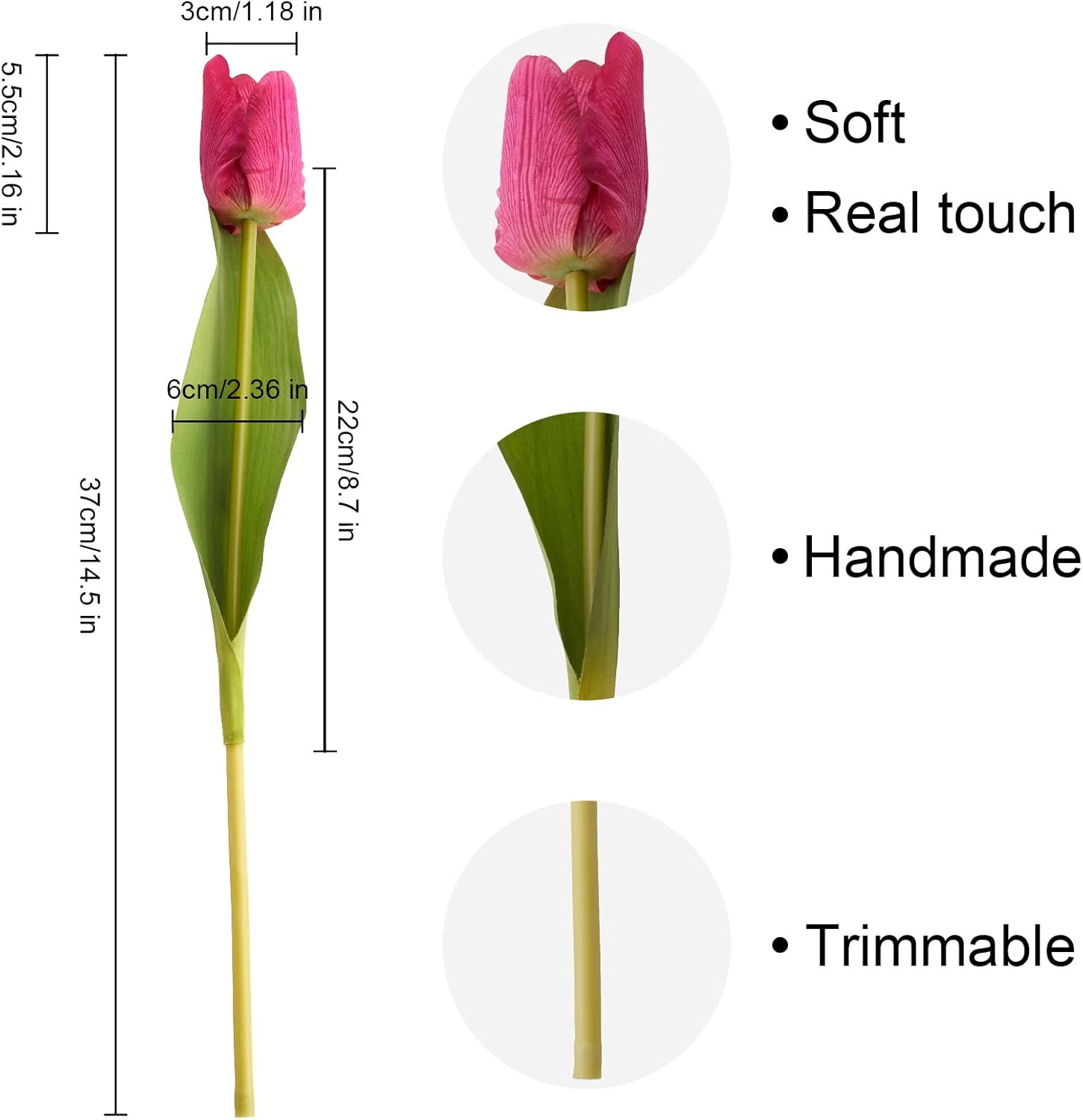 20PCS Artificial Tulips Real Touch Faux Flower Moisturizing Tulips for Photography Ornaments Home Garden Wedding Party Decor Fake Flowers (Fushcia)