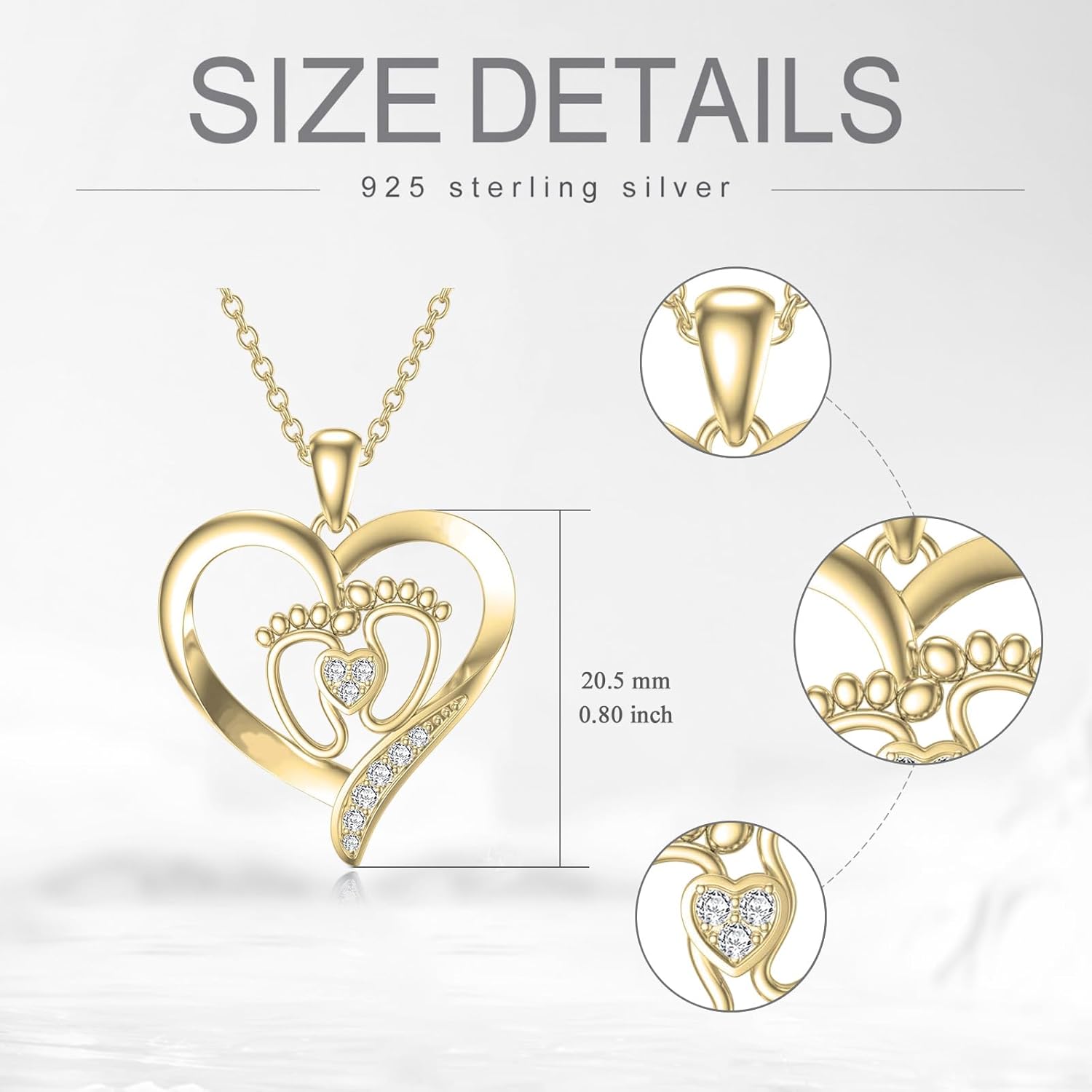 Diamond Baby Feet Necklaces for Women Sterling Silver Mother Heart Pendant Baby Footprint Necklace for Mom-to-Be Gifts Diamond Jewellry
