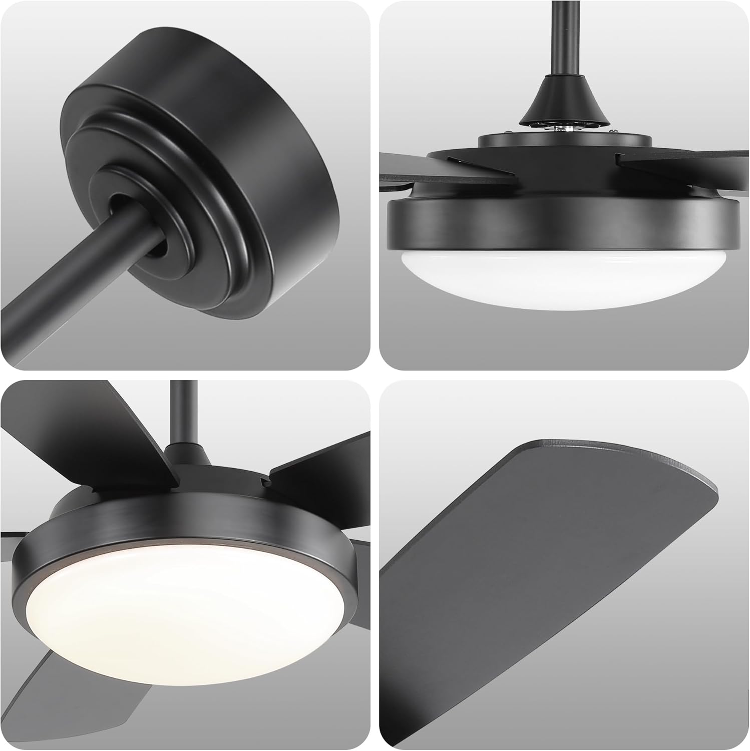 42 Inch New Black Ceiling Fan with 22W LED Light and Remote Control MDF Blades Reversible DC Motor, Matte Black, Anti-Corrosion