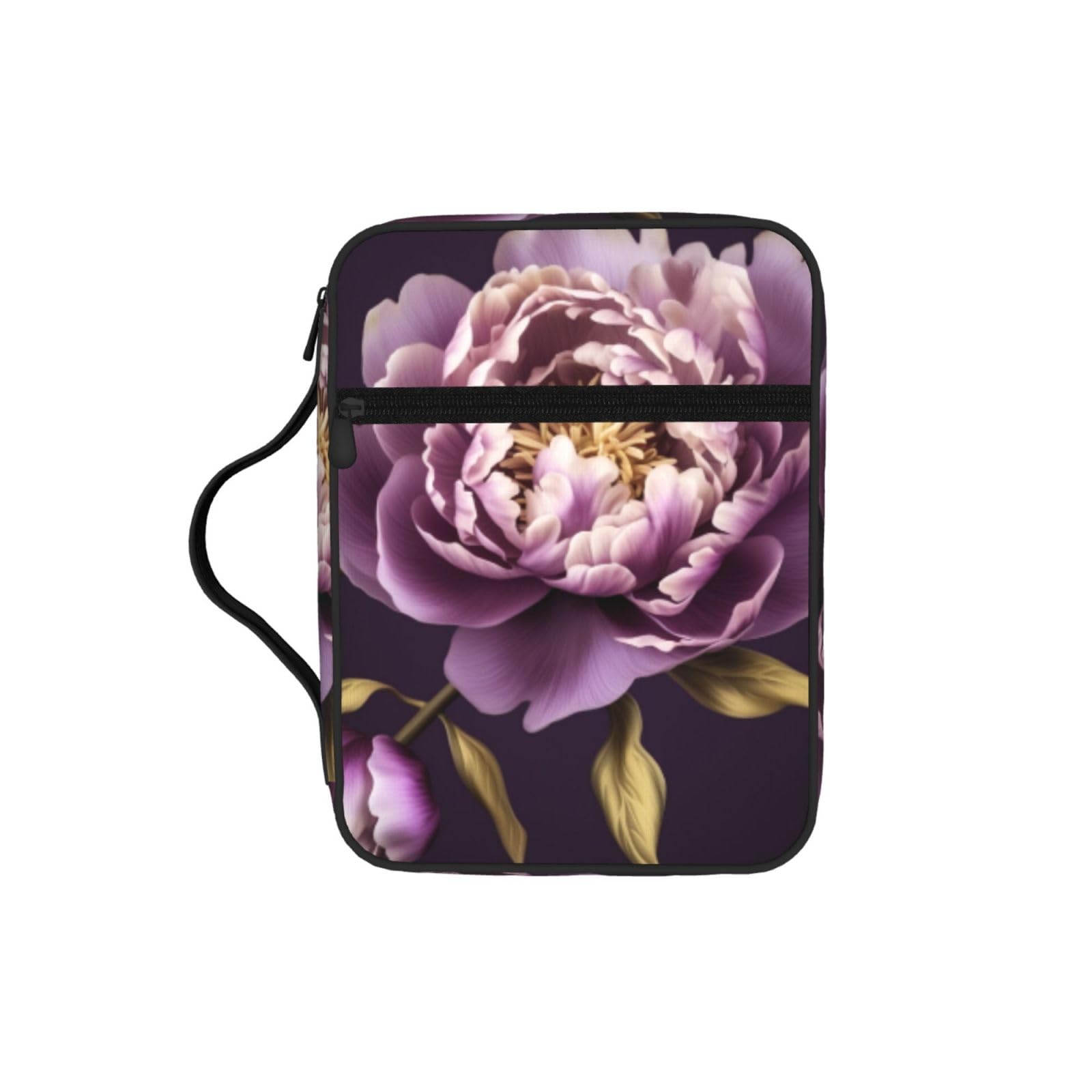 Purple Elegant Peony Flower Bible Cover Case Waterproof Bible Bag With Handle Organizer Storage Book Cover For Bible Study
