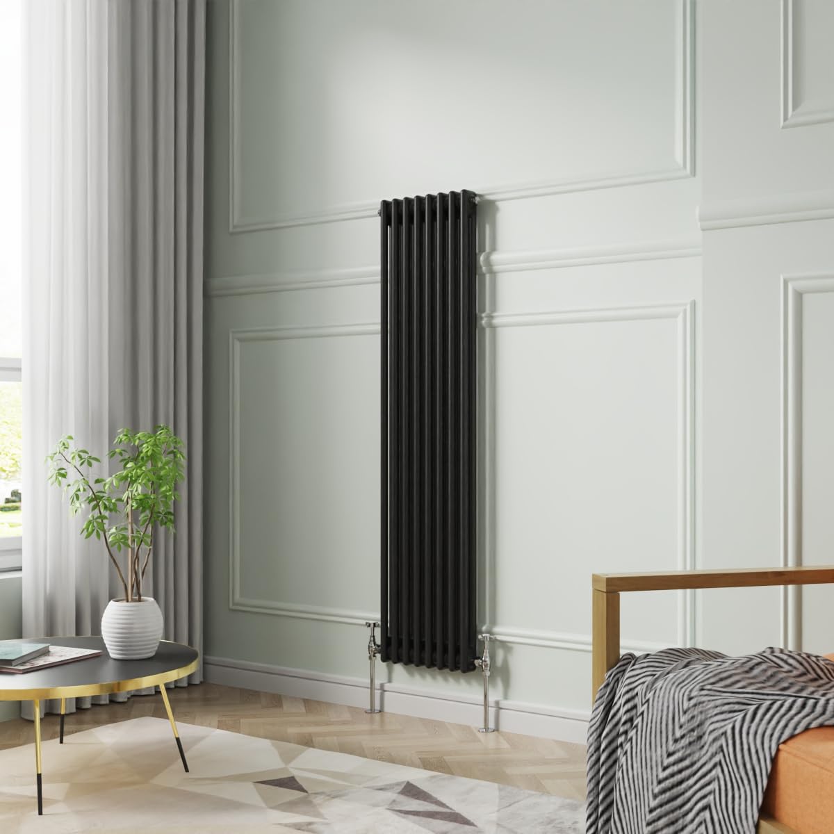 NRG 1500 x 380mm Traditional Black Vertical Cast Iron Style Radiator Double Panel โ image 1