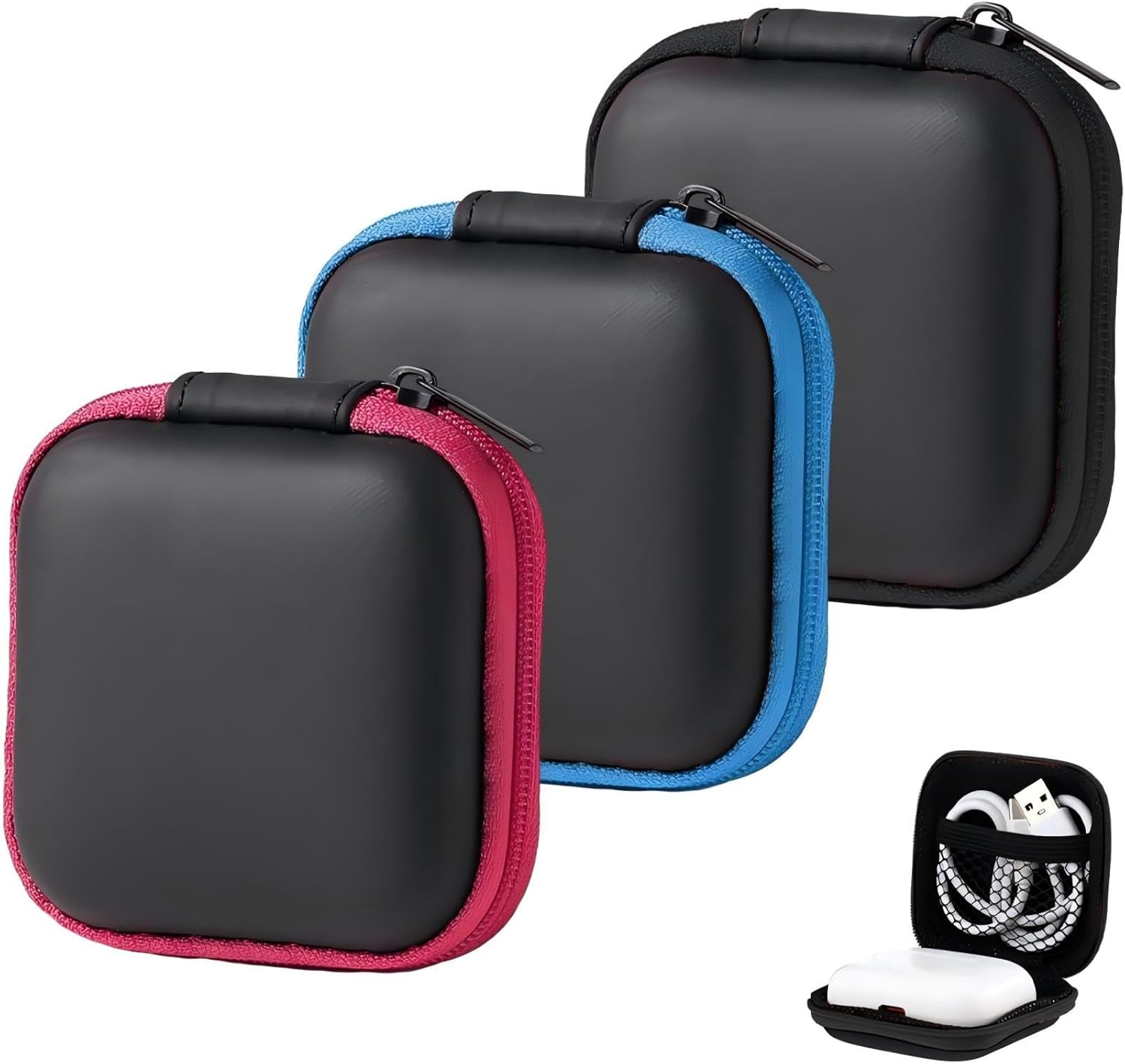 ALMEKAQUZ Headphone Organizer, Portable Earbud Case, Data Cable Storage, Small Container for Wired Earbuds, Charging Cable, Key Accessories, Lipstick Organizer (3pcs)