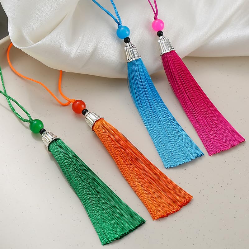 YKAFADE 30 ciondoli a nappa, 15 cm, con nappa di seta fatta a mano, con perle, nappa cinese, per progetti fai da te, segnalibri, gioielli, fai da te, verde scuro