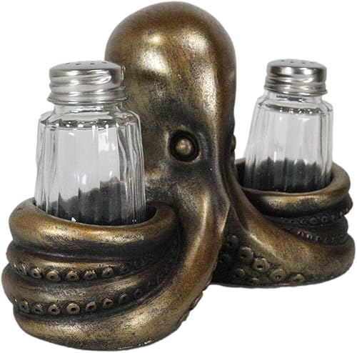 Miniatura 6 de Ebros Gift Cefalópodo profundo, pulpo, kraken, tentáculos, condimento, sal y pimienta, soporte para cocina, mesa de comedor, decoración de pulpos,