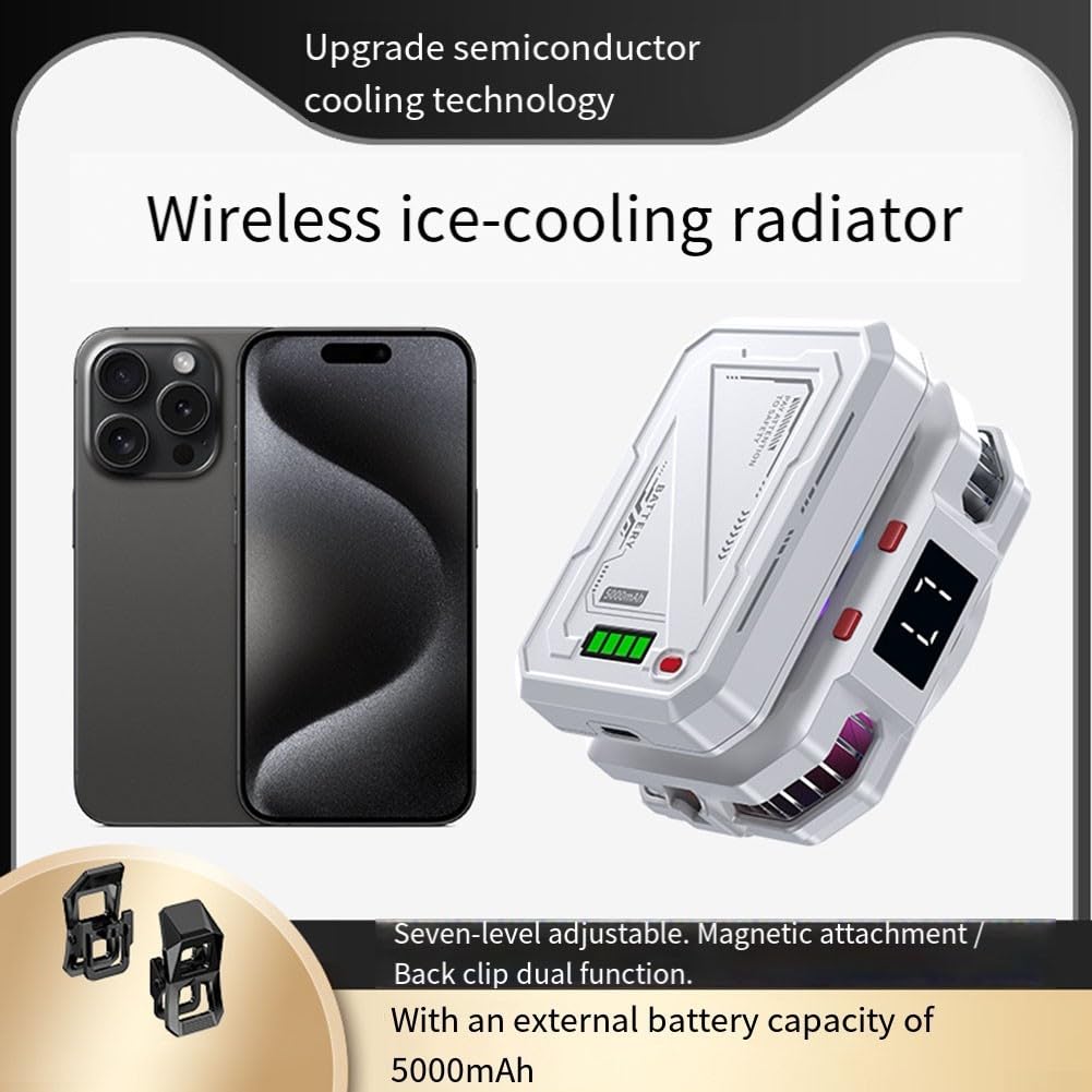 Refroidisseur de téléphone magnétique sans fil avec affichage numérique, batterie rechargeable 5000 mAh, ventilateur de refroidissement pour téléphone mobile, streaming en direct