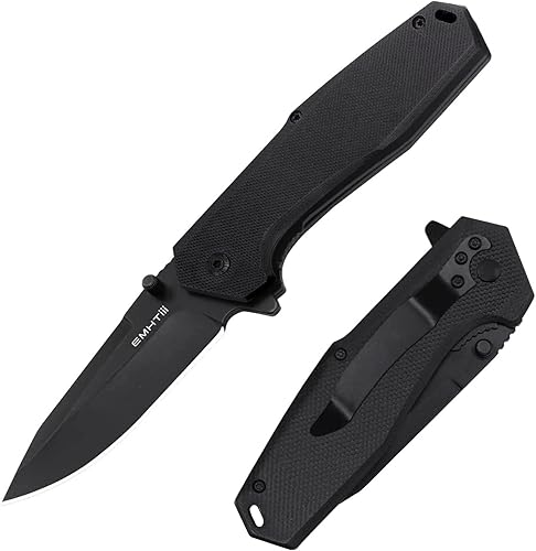 Miniatura 1 de EDC - Cuchillo plegable de bolsillo, hoja negra de acero inoxidable de 3.54 pulgadas, bloqueo de revestimiento de escalas G10, cuchillos de