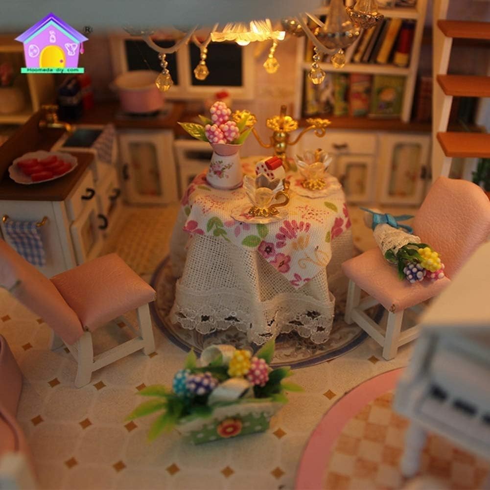 Generico Kit per Casa delle Bambole in Miniatura con Mobili in Legno E Luce LED Miniature da Costruire