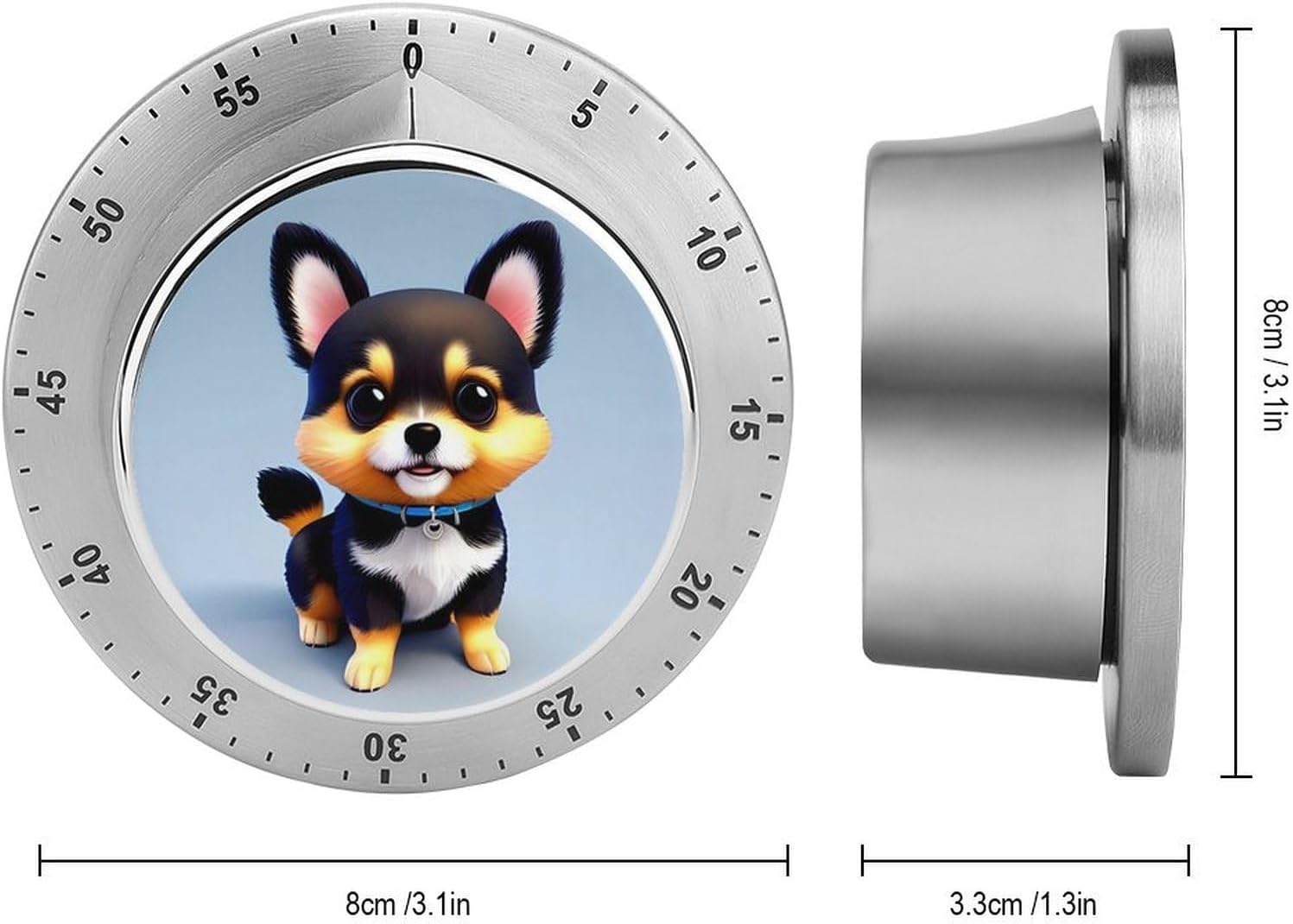 Card Love Fancy Puppy Timer Stainless Steel Kitchen Timers Waterproof & Rust-Proof 60 Minute Mechanical Timer with Loud Alarm for Cooking, Baking, Fitness