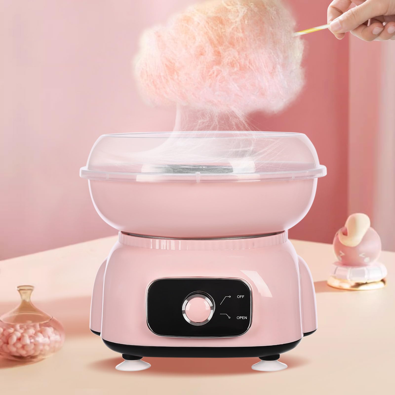 Zuckerwattemaschine Set, Retro Cotton Candy Machine 500 W, Zuckerwatte Maschine für zuhause, mit Plastikstab Bambus-Stäbchen Löffel