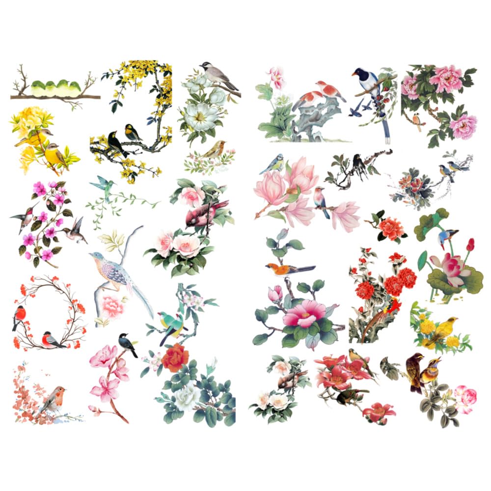 Papeterie autocollant fleurs et oiseaux esthétique pour création d'art