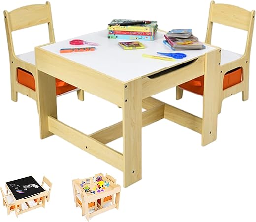 RELAX4LIFE 3 in 1Set Tavolo e Sedie per Bambini, Set di mobili...