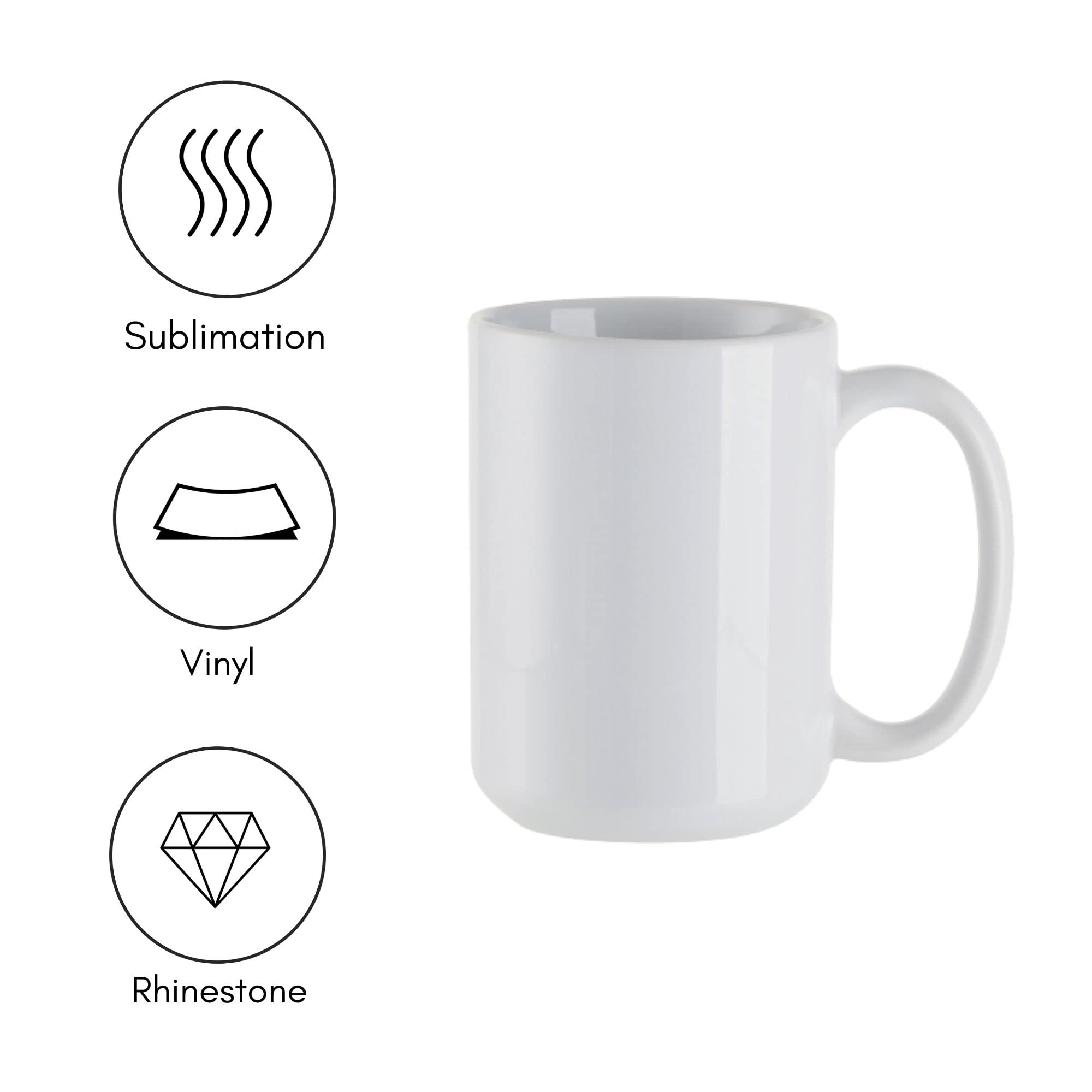 Craft Express 15 OZ Sublimation Coffee Mugs Ceramic White-Sublimation Blanks Photo Mugs Cups Bulk-Perfect for Easy Cricut Mug Heat Press Crafting-Individually Packaged Set of 6