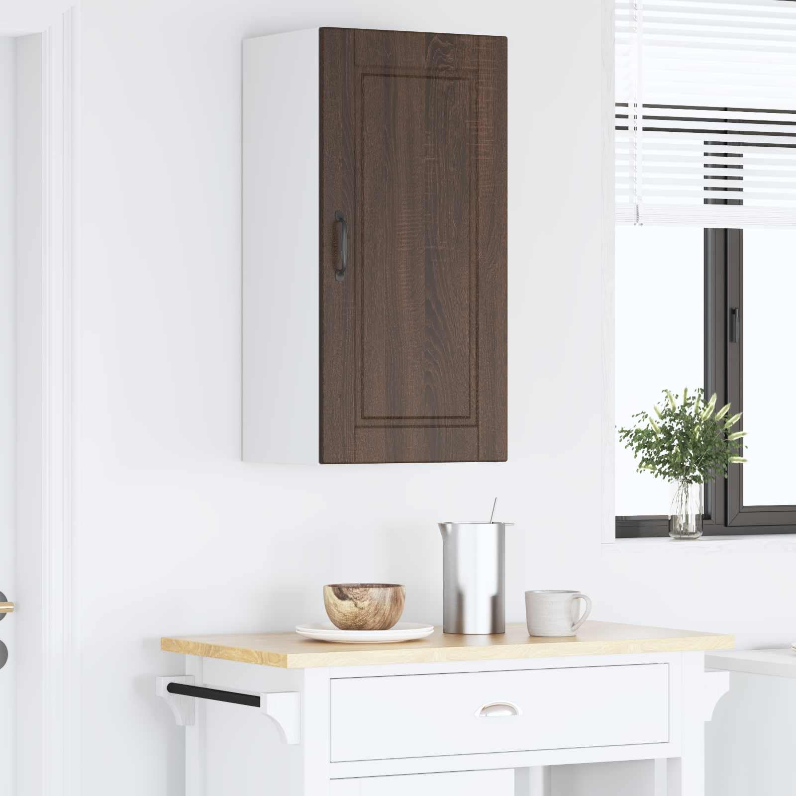 Küchen-Wandschrank, Küchenhängeschrank aus Holzwerkstoff in Braun Eichen-Optik, 40 x 31 x 80 cm, Hängeschrank mit 2 Türen und 3 Regalfächern für Moderne Küchenorganisation