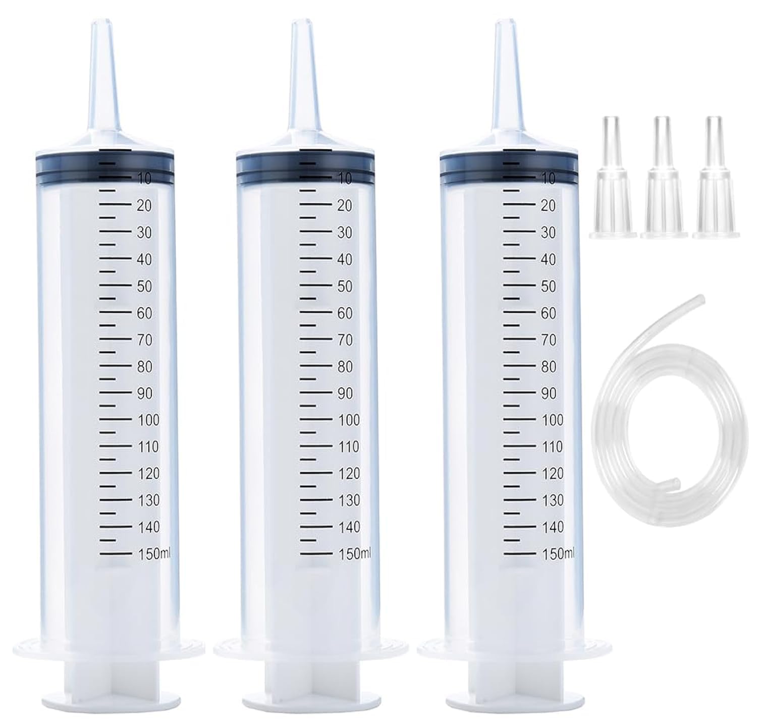 3 Pack 150ml Syringes with 27.6-Inch Tubes, Large Plastic Syringe for Scientific Labs, Nutrient Measuring, Watering, Refilling