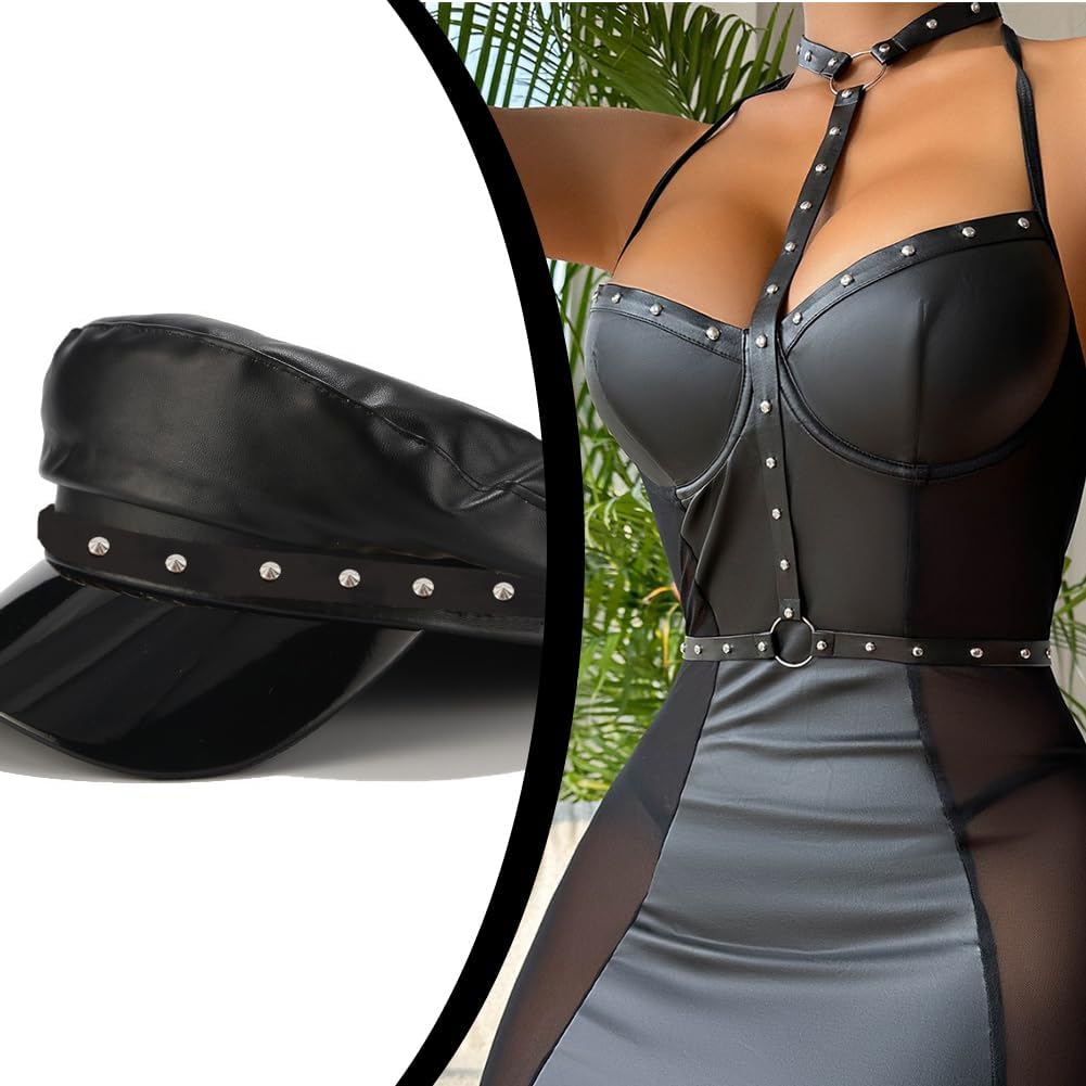 arricraft 9 Yards(8.2m) PU Leathers Lace with Rivet, 0.8inch Wide Black Studded Beading String Gothic Leathers Trim with Brass Cone Stud Punk Style Rope with Spool for DIY Sewing Crafting