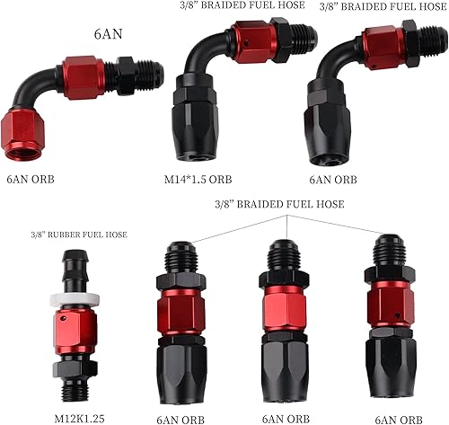 Miniatura 5 de Kit de regulador de presión de combustible EFI ajustable universal 6AN+100 psi medidor de presión AN6-6AN ORB Kit de conectores de montaje negro y