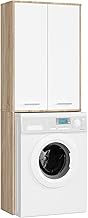 AKORD | FIN 180 Washing Machine Cabinet | Transformation Cabinet with 2 Doors, 4 Shelves | Bathroom Storage | Washing Machine Drawer | 64 x 180 x 30 cm | Sonoma Oak + White Front