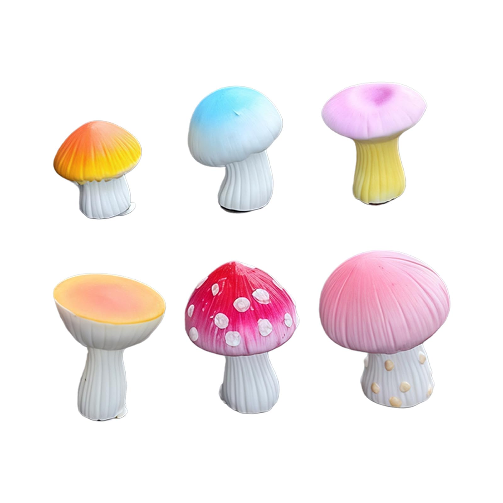 COOLHOOD Of 6 Miniature Mushroom Resin Figurine Small Decorative Ornaments for Car Dashboard or Home Desk Shelf Display Tiny Mushroom Model