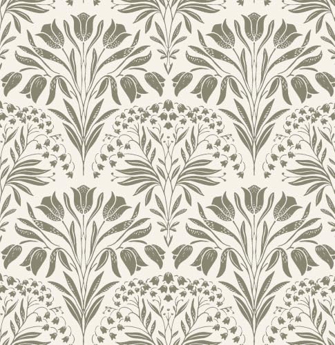 Vintage Tulip Floral Peel and Stick Wallpaper Retro Gray Contact Paper