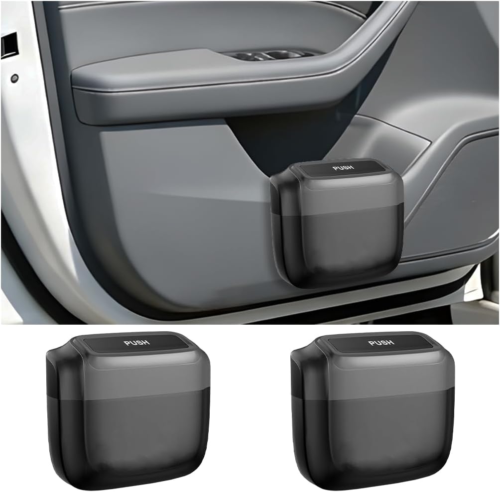 HZEL 2PCS Car Trash Can with Lid, Portable Waterproof Vehicle Garbage Container Dustbin with 4 Rolls Trash Bags, Multifunctional Small Automotive Garbage Can, Universal Fit (Black)