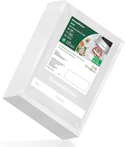 Bonsenkitchen Precut Vacuum Food Sealer Bags 100 Pint 6" x 10", BPA Free, Commercial Grade Textured Food Vacuum Sealer Bag, Thick Embossed Bags for