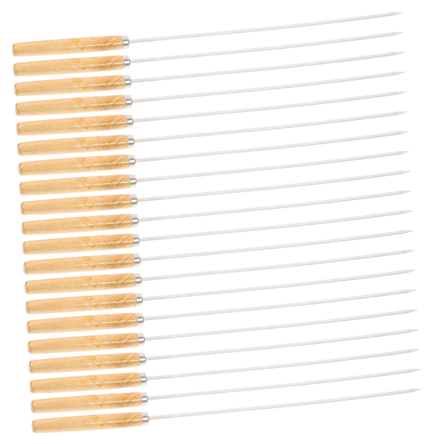 Brochetas Planas para Barbacoa, Juego de 30 Piezas, Acero Inoxidable | Mango de Madera Beige, 33cm de Largo, Uso para Pollo y Carne, Construcción Estable y Limpieza Sencilla