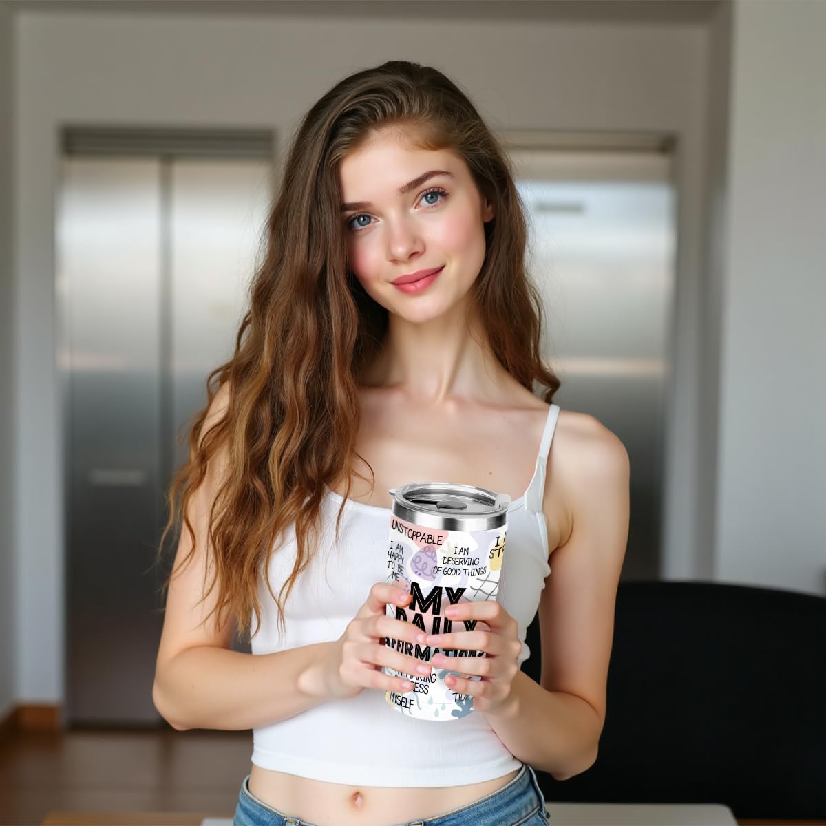 jeilink Positive Tumbler,Daily Affirmations for Women Mental Health Inspirational Gifts for Sister Friend Boss Coworker Birthday Friendship Christmas Office 20 oz Insulated Coffee Tumbler Travel Cup - Image 3